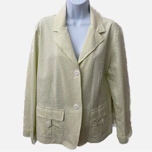 Liz Claiborne, Blazer Striped Seersucker Two Button Blazer